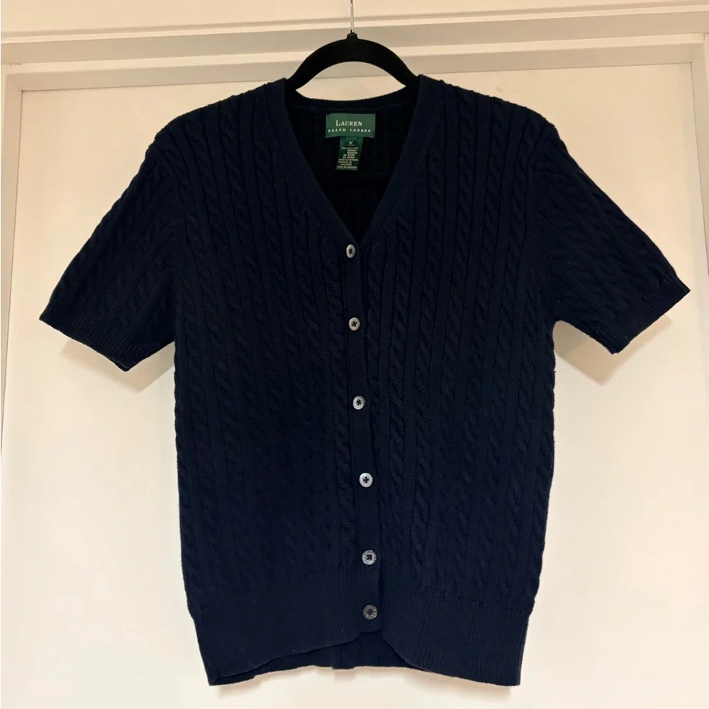 Ralph Lauren Navy Cable Knit Short Sleeve Cardigan - Picture 4 of 6